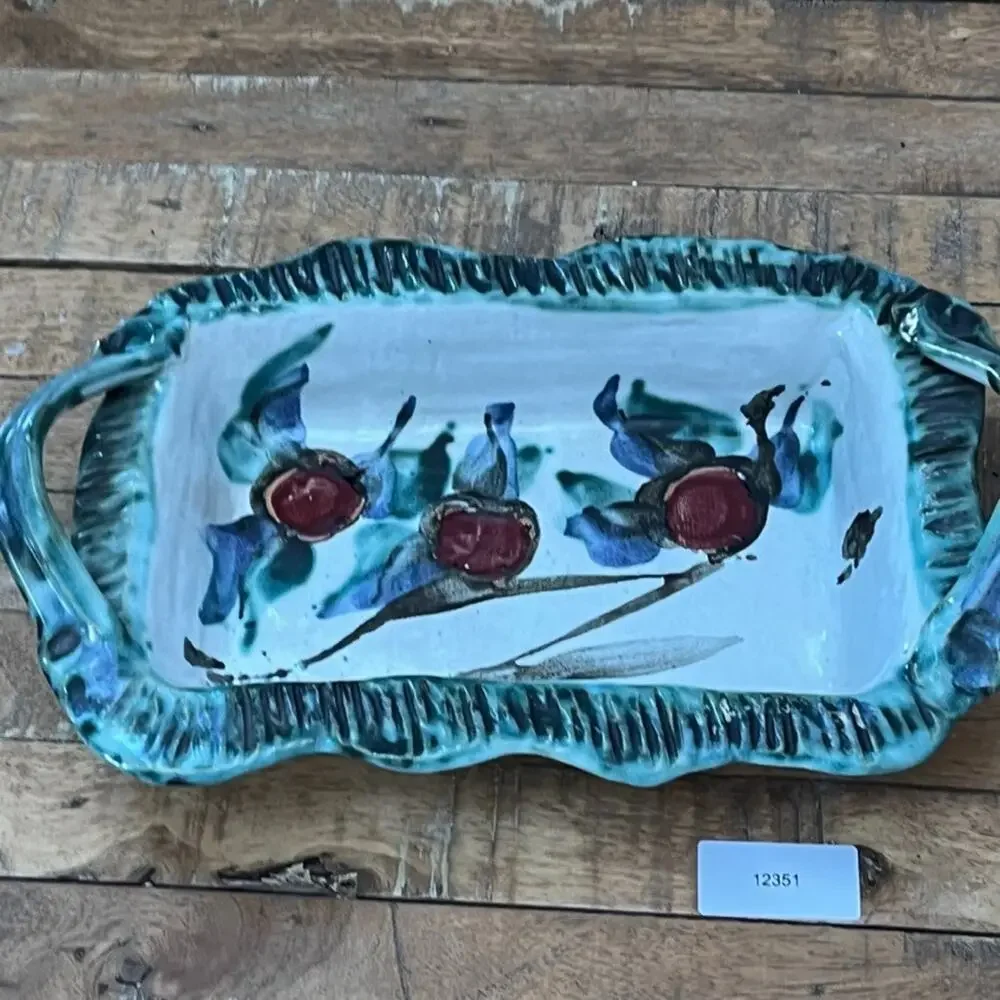 Vintage Italian Hand Painted Art Pottery Casserole Bread Basket Oven Safe